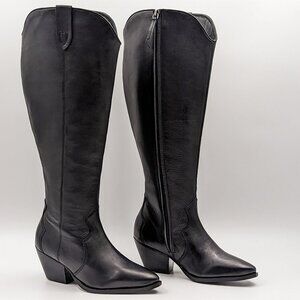 Journee Collection Women Pryse Wide Calf Cowboy Western Boots Black Leather sz 6